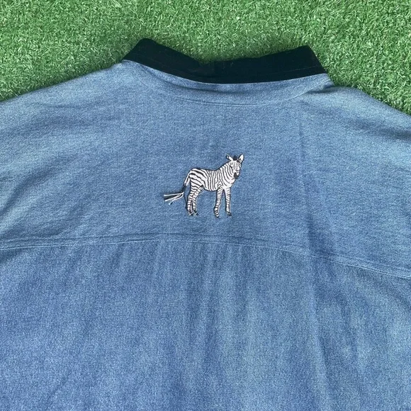 Vintage Sleeveless Denim Embroidered Zebra Button-Up Vest - Blue - Picture 5 of 7